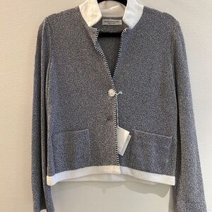 Amina Rubinacci Gray Knit Jacket with White Collar, Size 40 (XS/S)